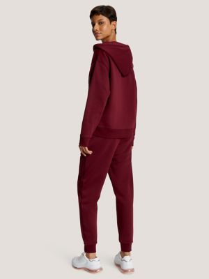 Relaxed Fit Solid Zip Hoodie, Deep Rouge