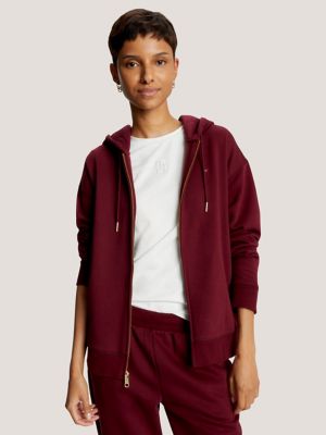 Relaxed Fit Solid Zip Hoodie, Deep Rouge