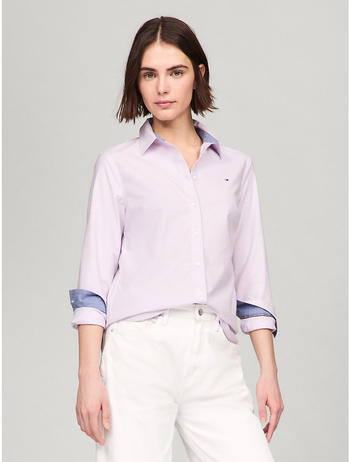 Tommy Hilfiger Regular Fit Solid Stretch Oxford Shirt In Purple