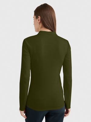 Long-Sleeve Zip Slim Fit Polo, Green Cliffs
