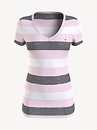 타미 힐피거 Tommy Hilfiger Stripe V-Neck T-Shirt,LIGHT PINK MULTI