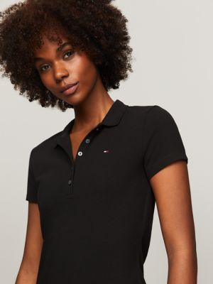 Tommy Hilfiger Women's Stretch Cotton Slim Fit Polo Dress - Black - XXS