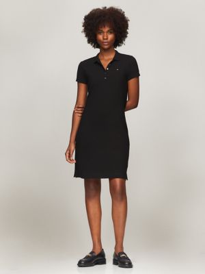 Stretch Cotton Slim Fit Polo Dress, Black