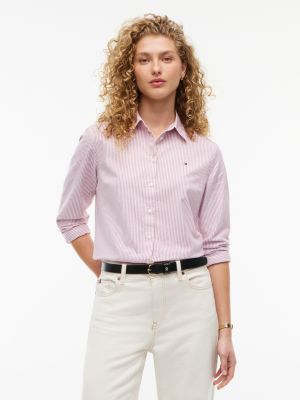 Regular Fit Striped Stretch Oxford Shirt, Ruby Rhubarb