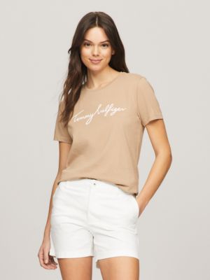 Tommy Hilfiger Signature Crewneck T In Khaki Sand | 