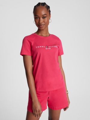 Embroidered Tommy Logo T-Shirt, Pink Splendor