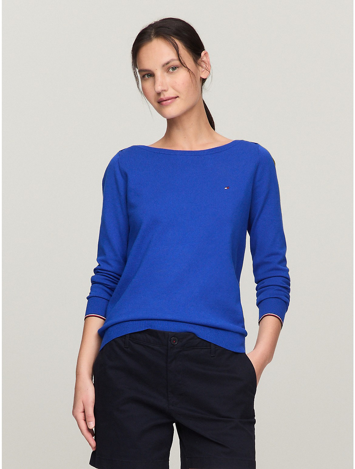 Tommy Hilfiger Solid Boatneck Sweater In Royalty