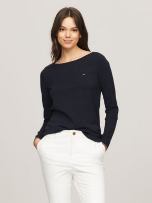 Tommy Hilfiger Women s Solid Boatneck Sweater Navy Xs