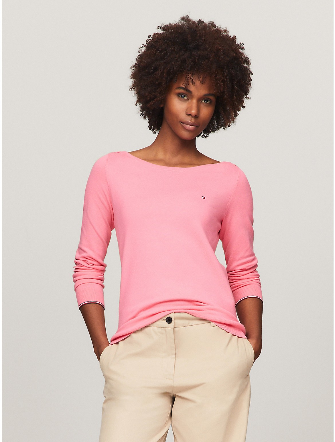 Tommy Hilfiger Solid Boatneck Sweater In Glamour Pink 