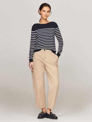 TOMMY HILFIGER Women's Navy Striped Stretch Lined Center-Bust