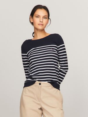 Stripe Boatneck Sweater, Navy Multi