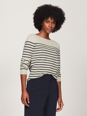 Stripe Boatneck Sweater, Beige Heather Multi