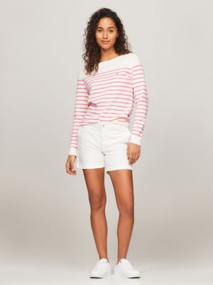 Stripe Boatneck Sweater, Glamour Pink Multi