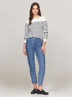 Stripe Boatneck Sweater, Optic White Multi