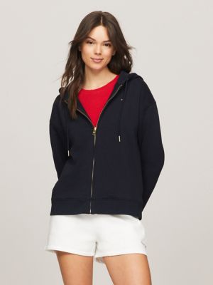 Tommy Hilfiger Womens Red White Black Full Zip Hoodie Sweatshirt Size Small