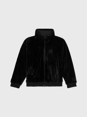Faux Fur Zip Sweatshirt, Black