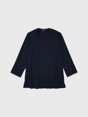 Solid V-Neck Pullover Top, Navy