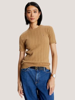 Cable Knit Short Sleeve Sweater Tommy Hilfiger USA