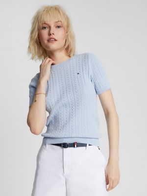 Cable Knit Short-Sleeve Sweater