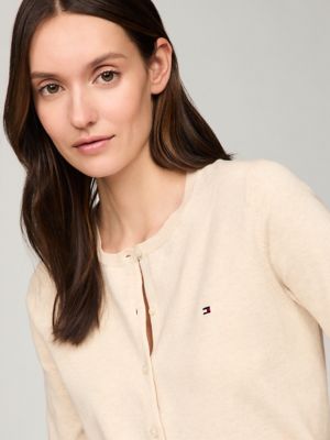Tommy Hilfiger Women s Solid Button Up Cotton Blend Cardigan Beige XL