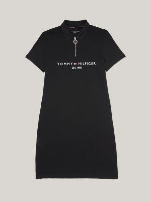 Logo Zip Polo Dress, Black