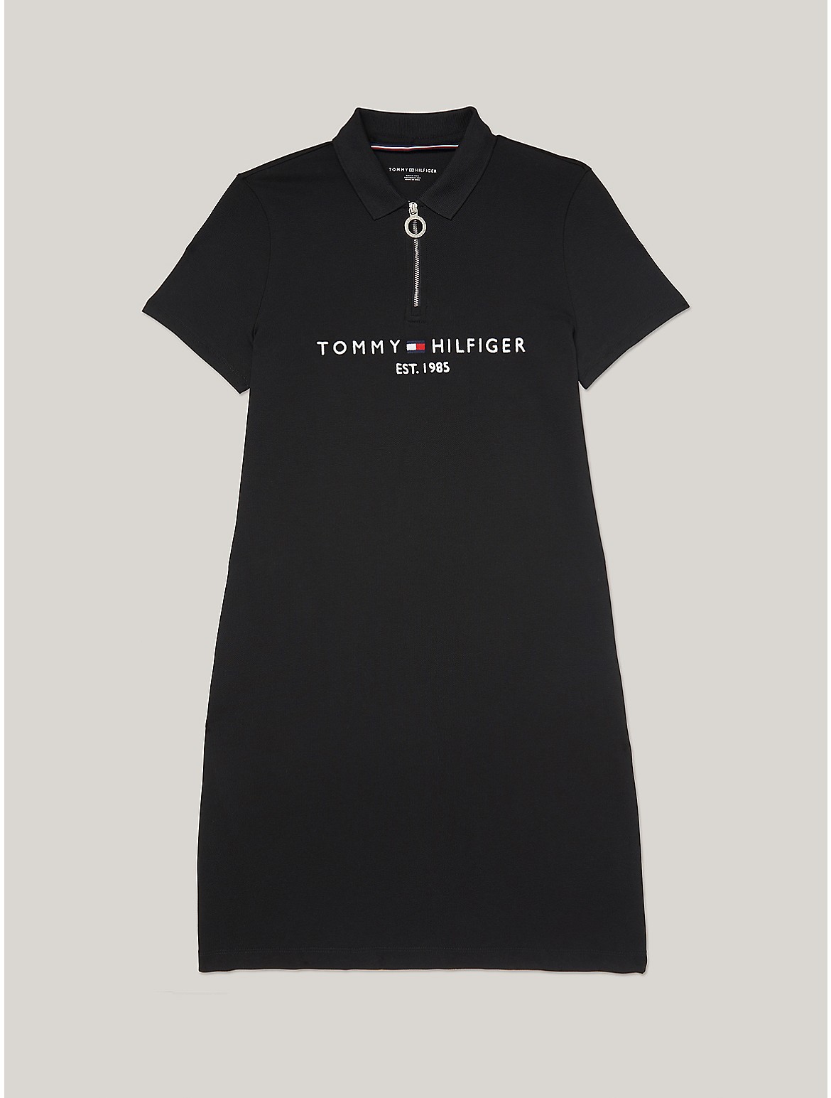 Shop Tommy Hilfiger Logo Zip Polo Dress In Black
