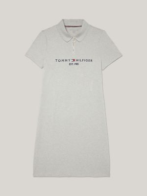Logo Zip Polo Dress, Grey Heather