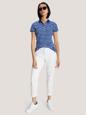 Slim Fit Stripe Stretch Cotton Polo, Midnight Blue Multi