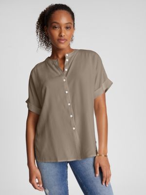 Solid Short-Sleeve Collarless Blouse | Tommy Hilfiger