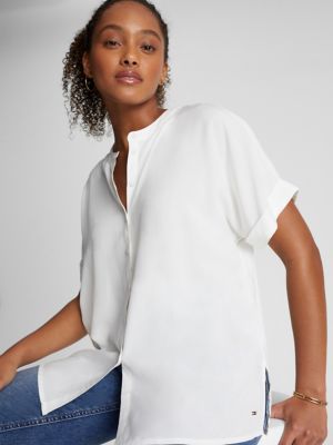 USA Collarless Solid Hilfiger Tommy Short-Sleeve | Blouse