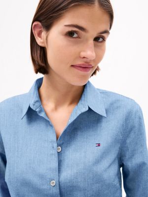 売れ筋商品|||トミー ヒルフィガー カットソー トップス レディース Women's Cotton Printed Roll-Tab Utility Shirt Chambray Blue Tommy Hilfiger Women's Cotton Printed Roll-Tab Utility Shirt