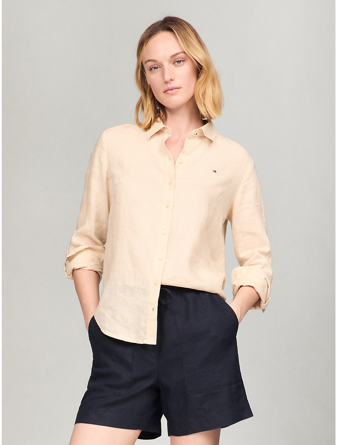 Shop Tommy Hilfiger Relaxed Fit Linen Shirt In Tuscan Beige
