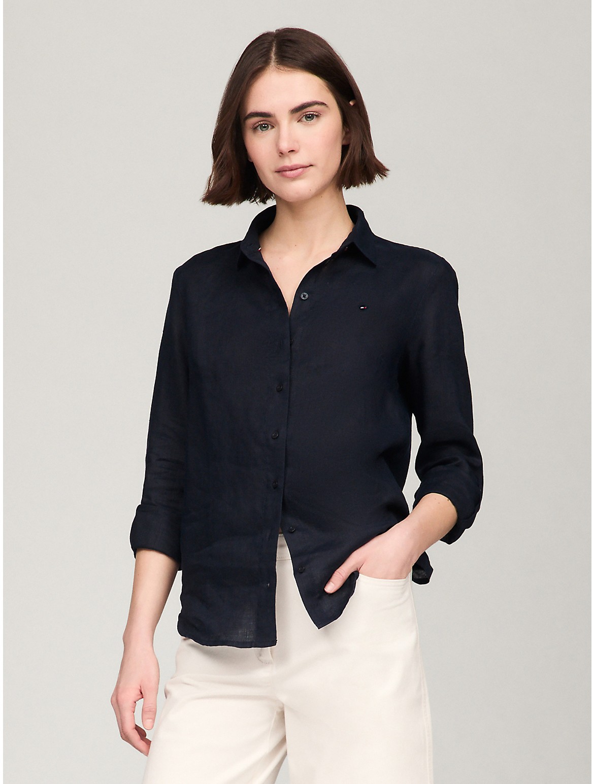 Tommy Hilfiger Relaxed Fit Linen Shirt In Black
