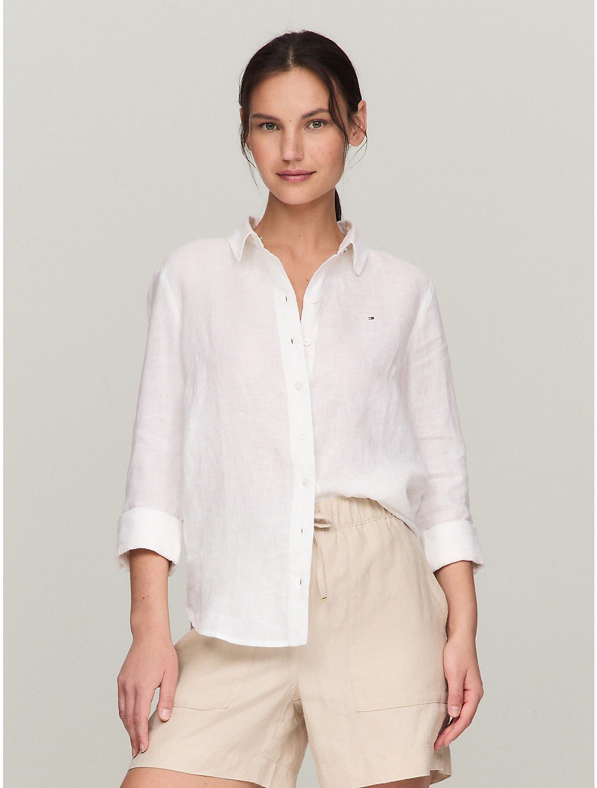 Tommy Hilfiger Relaxed Fit Linen Shirt In Optic White