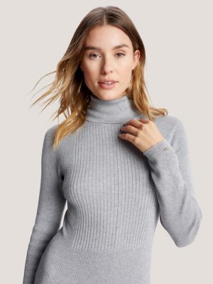 f tommy hilfiger grey turtleneck sweater white x wide leg dress