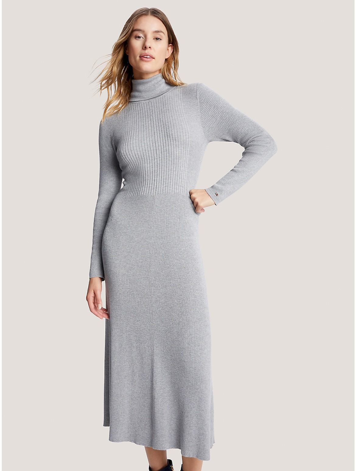 Tommy Hilfiger Ribbed Turtleneck Sweater Dress In Grey Heather