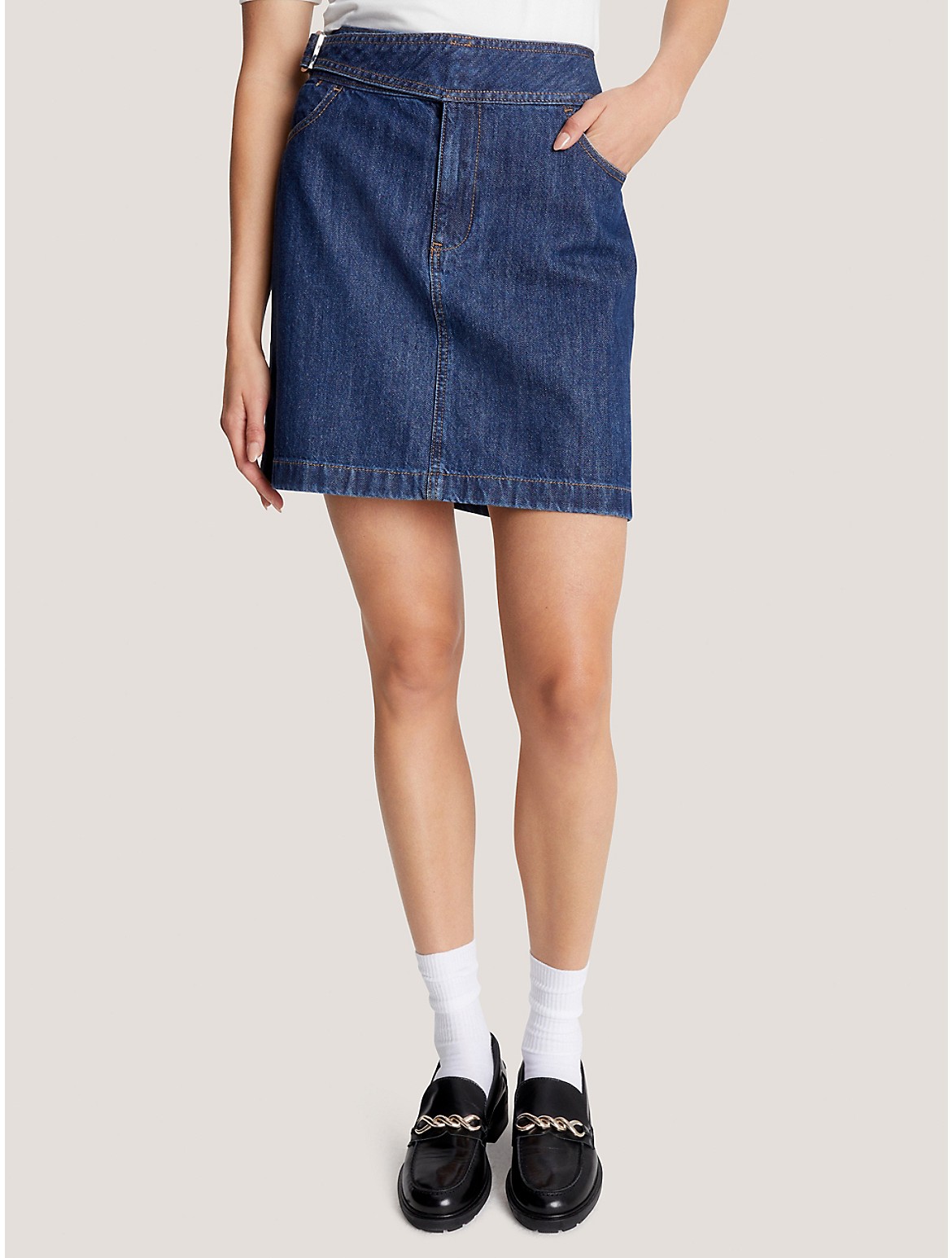 Tommy Hilfiger Women's High-Waist Belted Denim Mini Skirt - Blue - 8