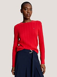 Cable Knit Sweater, Primary Red