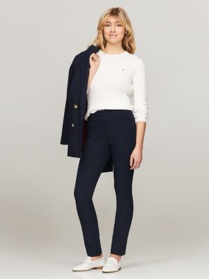 Slim Fit Solid Pant, Navy