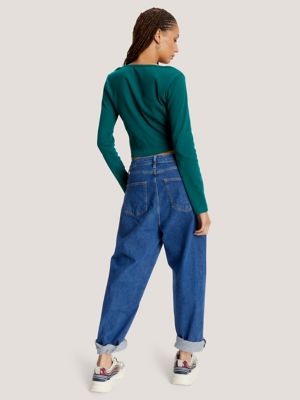 Slim Fit Ribbed Cropped Baby T-Shirt, Turf