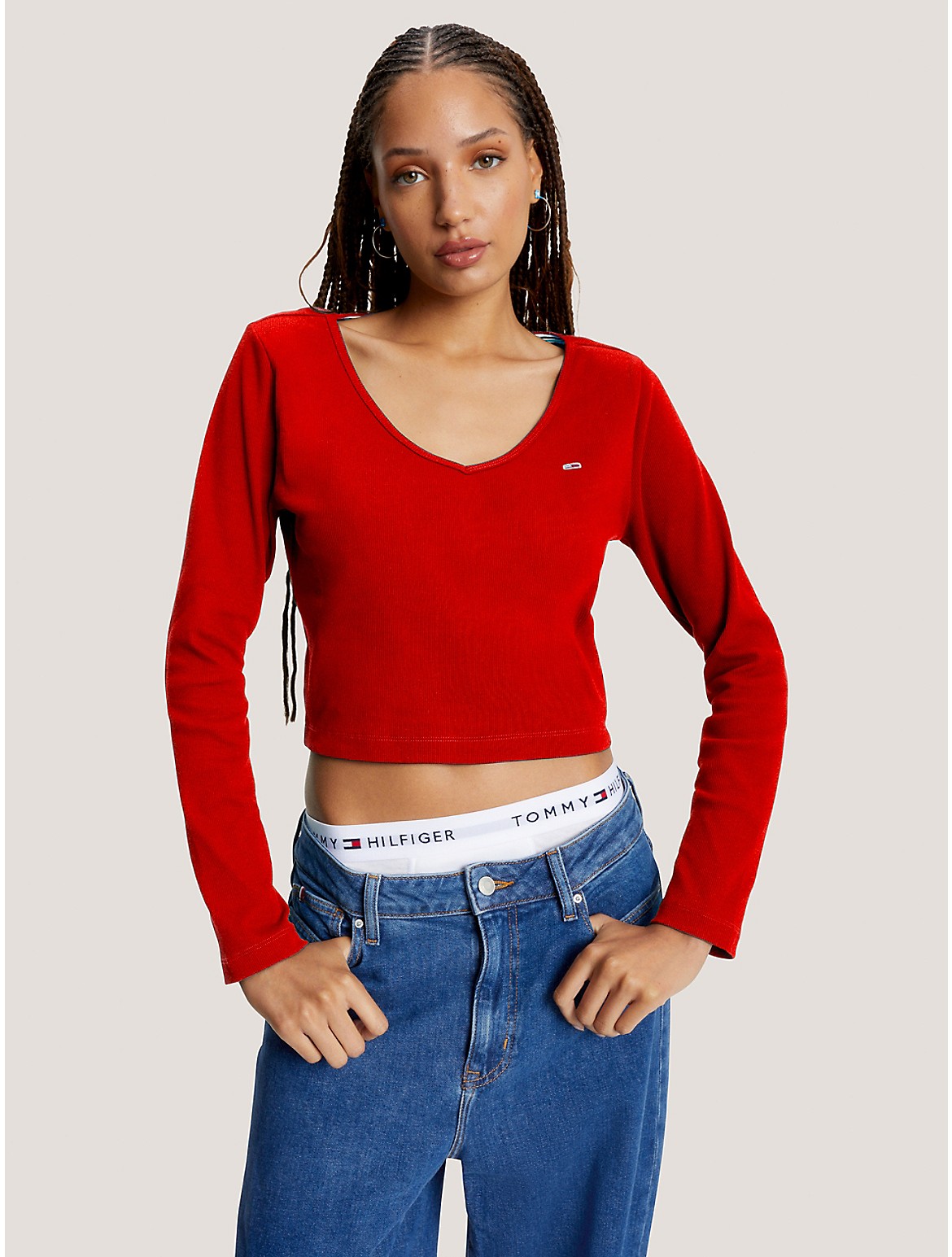 Tommy Hilfiger Women's Slim Fit Ribbed Cropped Baby T-Shirt