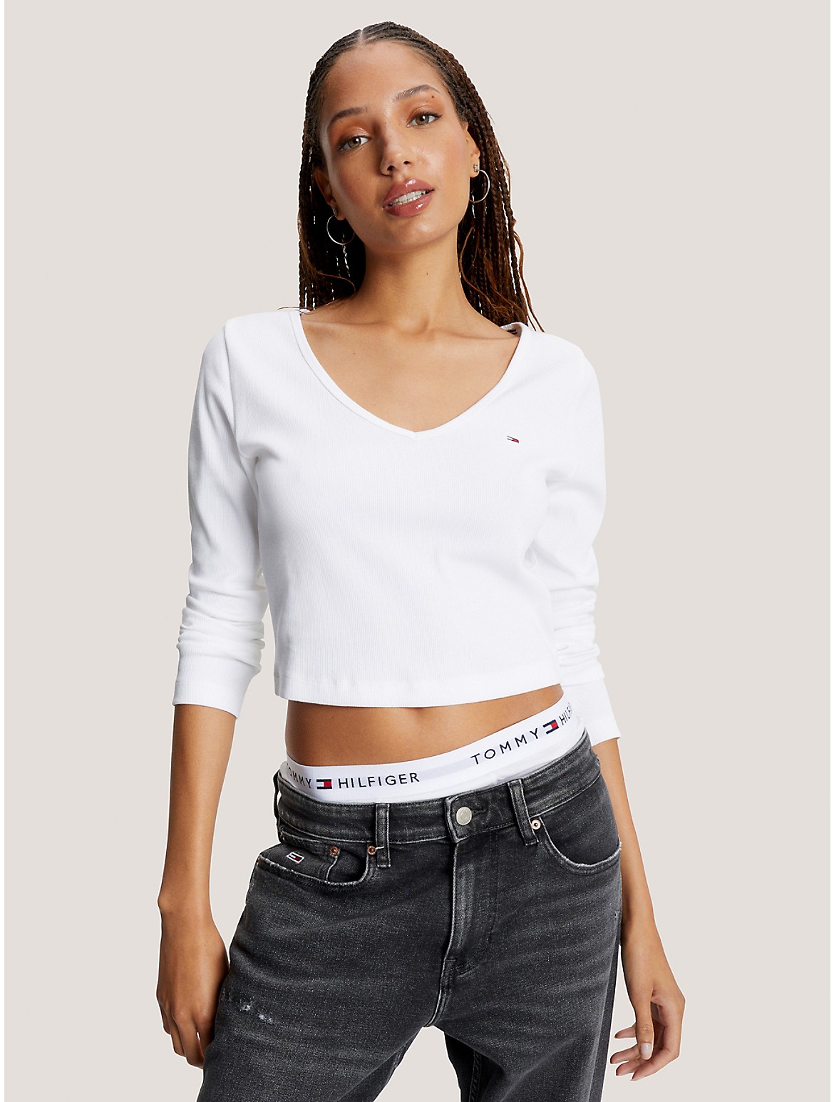 Tommy Hilfiger Women's Slim Fit Ribbed Cropped Baby T-Shirt