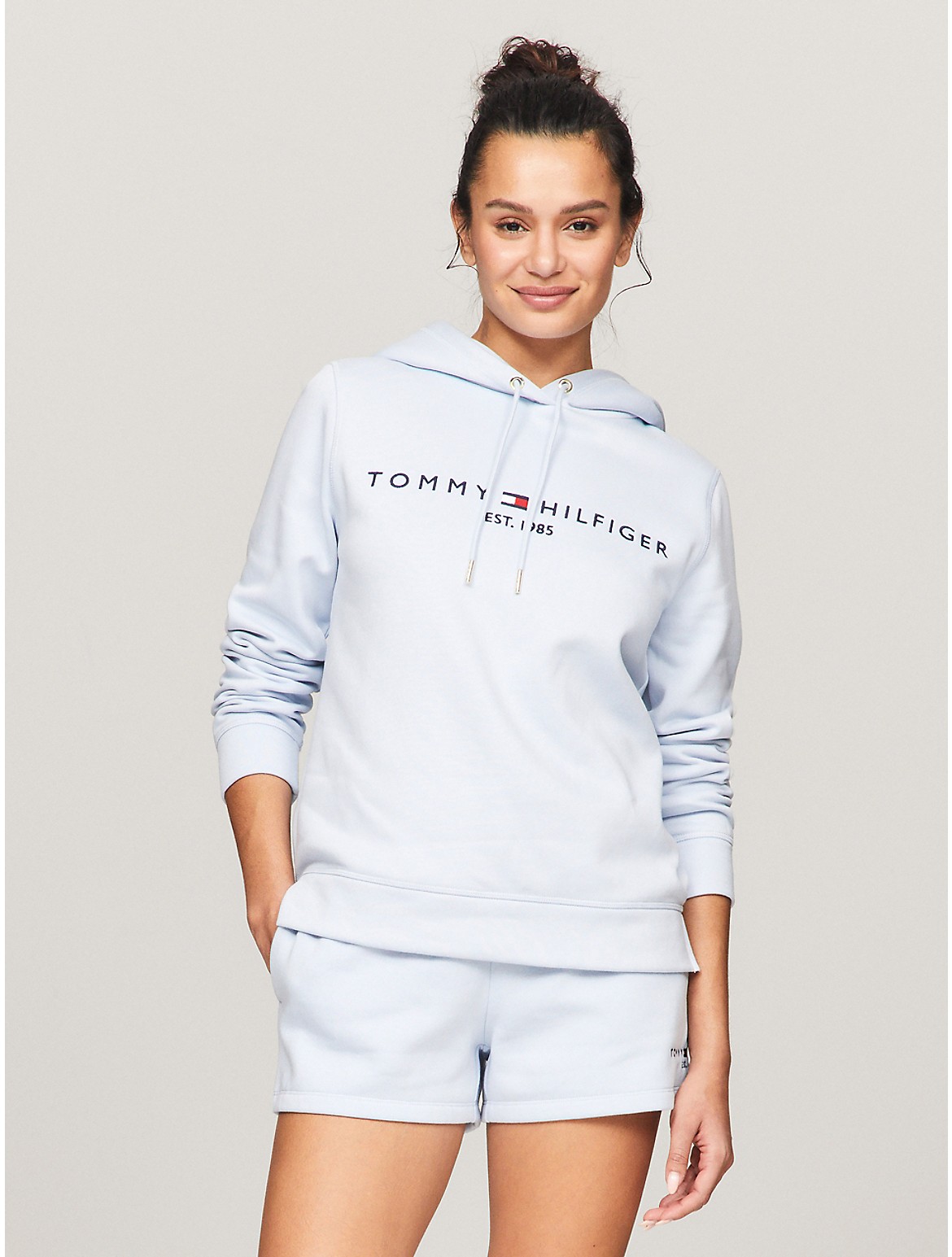 Tommy Hilfiger Embroidered Tommy Logo Hoodie In Breezy Blue