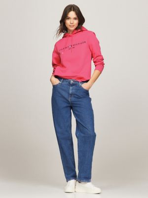 Embroidered Tommy Logo Hoodie, Glamour Pink