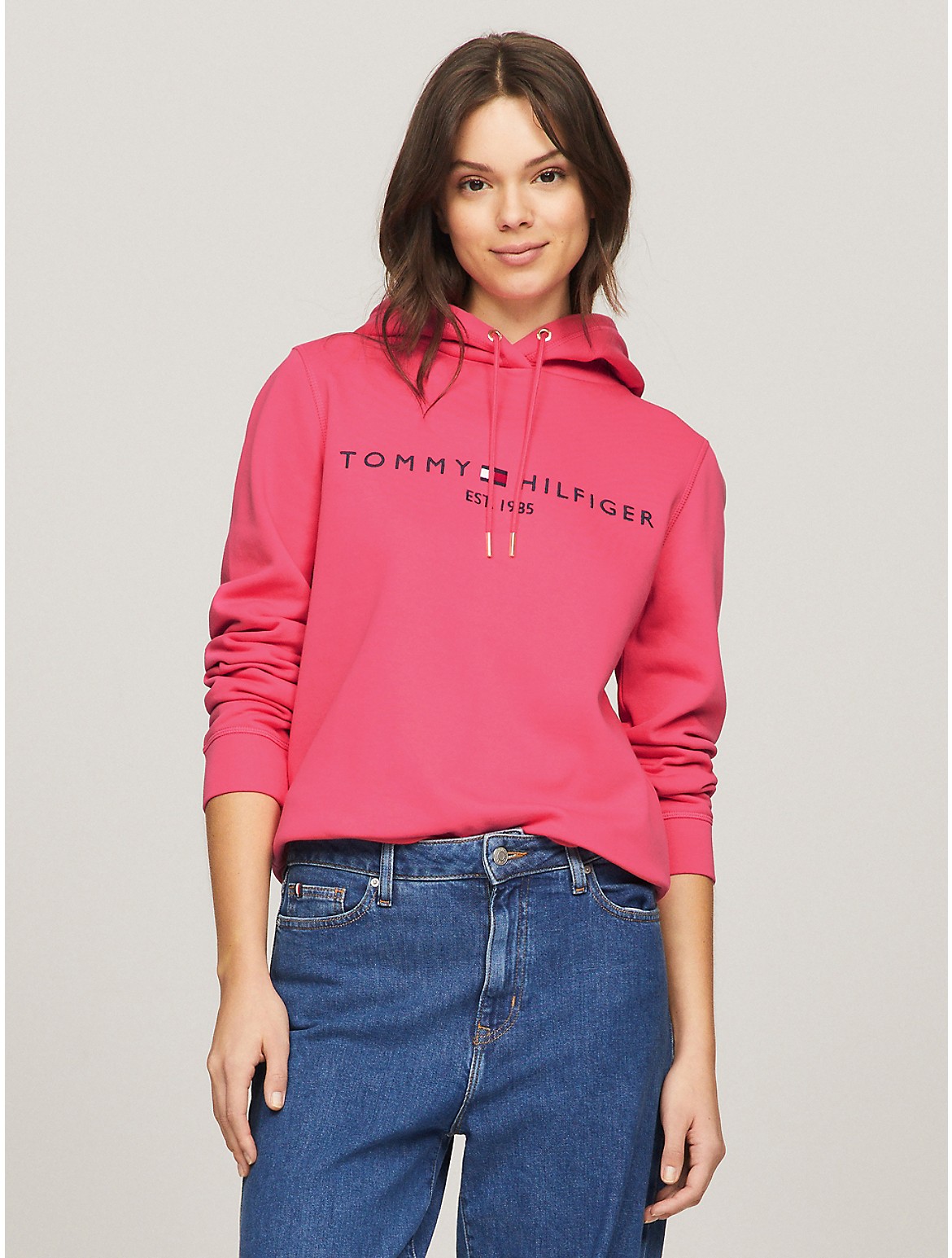 Tommy Hilfiger Embroidered Tommy Logo Hoodie In Glamour Pink