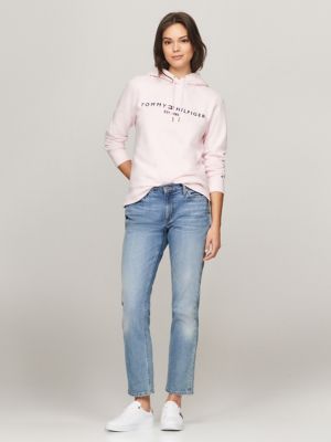 Embroidered Tommy Logo Hoodie, Light Pink