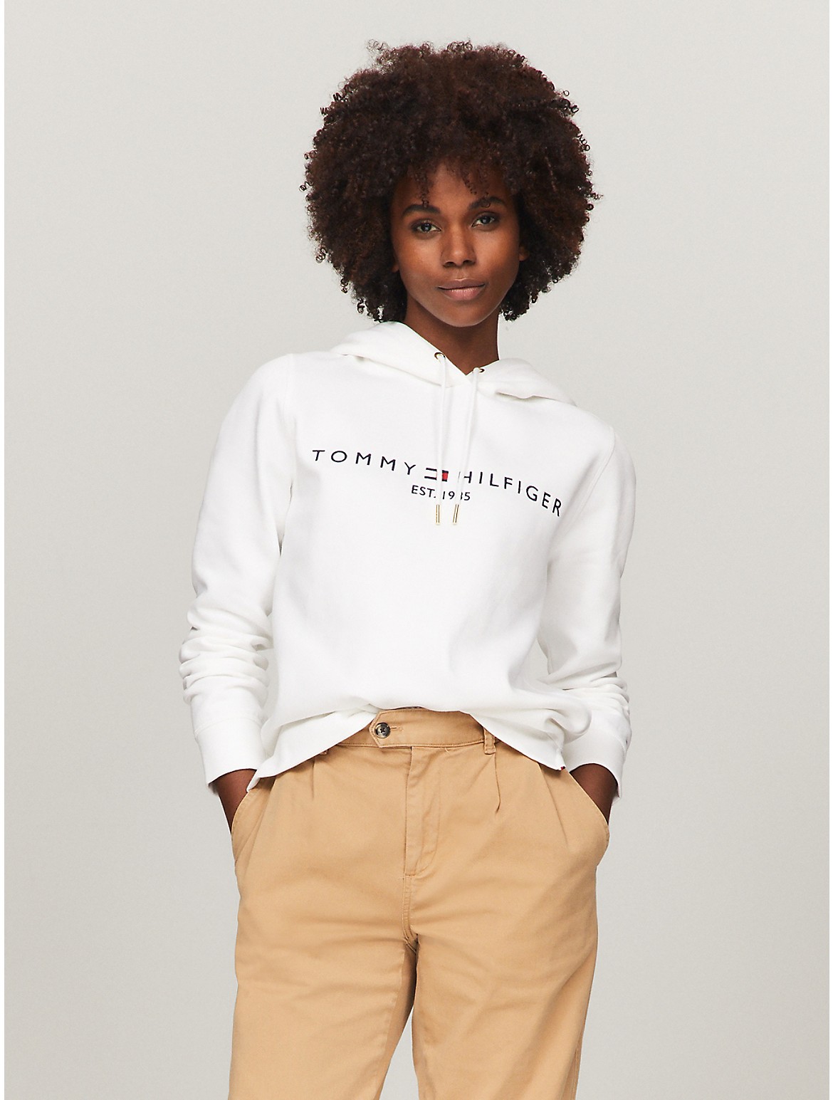 Tommy Hilfiger Embroidered Tommy Logo Hoodie In Optic White Th