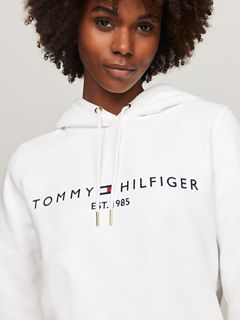 Embroidered Tommy Logo Hoodie — Optic White 3