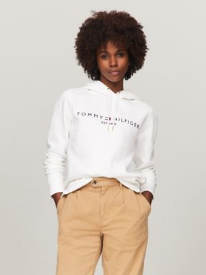 Embroidered Tommy Logo Hoodie, Optic White