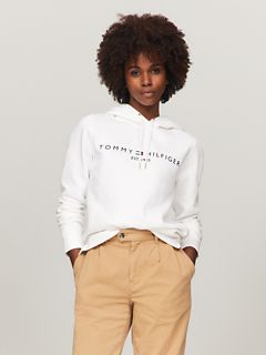 Embroidered Tommy Logo Hoodie — Optic White 1